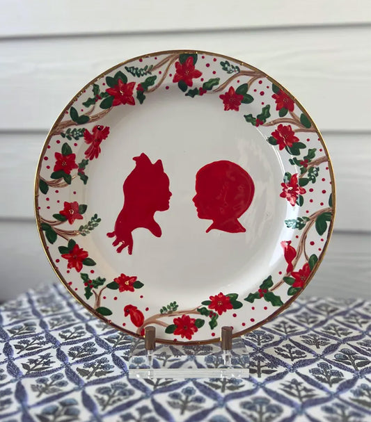 Christmas Silhouette Plate - Cardinal With Gold Accents