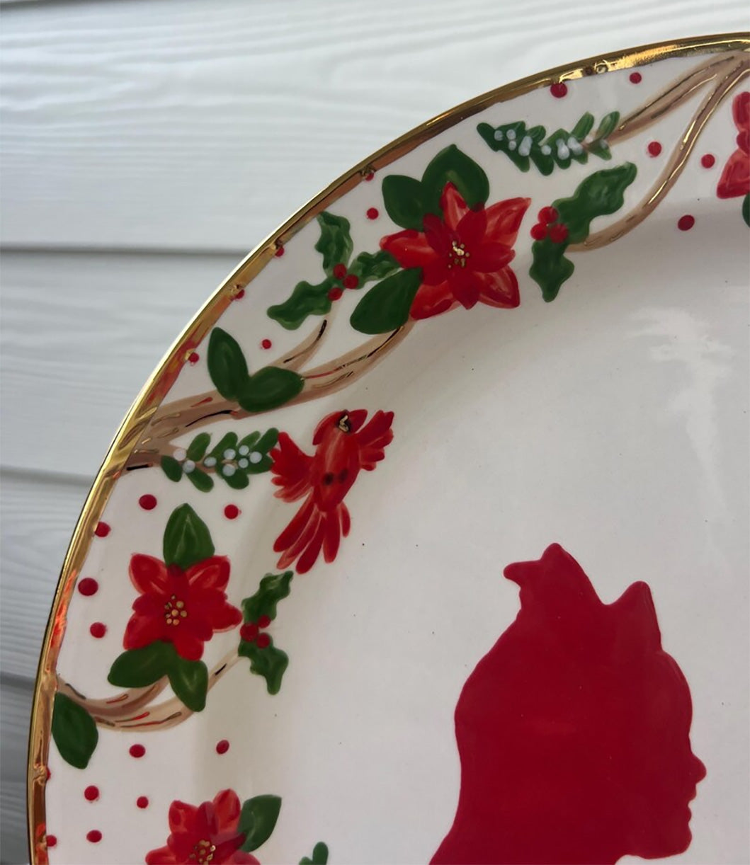 Christmas Silhouette Plate - Cardinal With Gold Accents