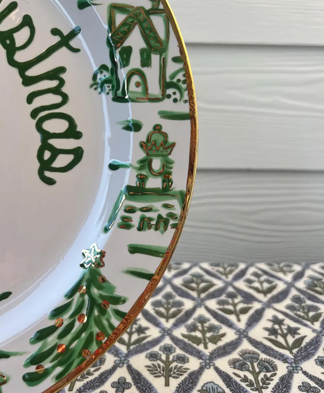 Christmas Silhouette Plate - Winter Toile With Gold Accents