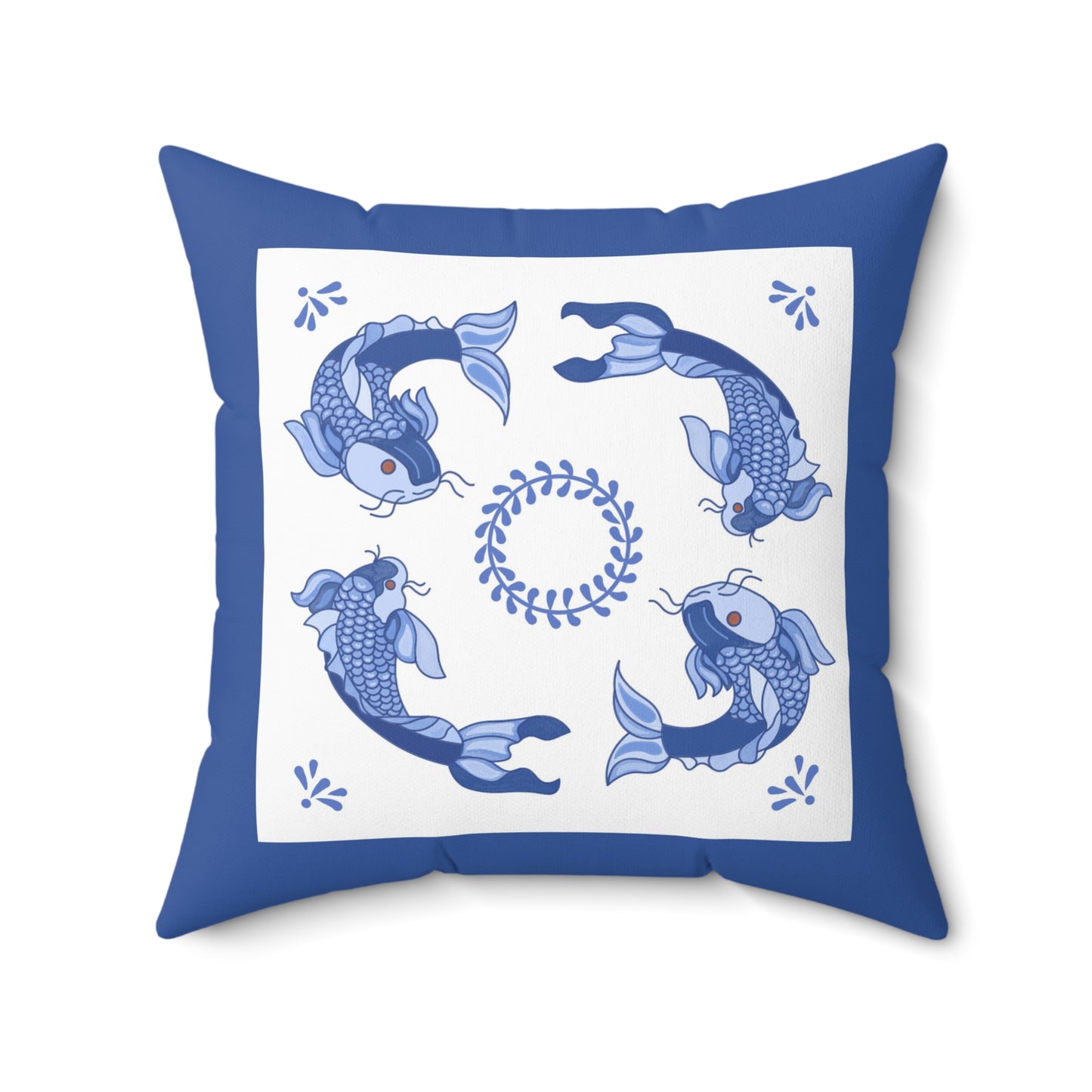 Koi Pillow, Chinoiserie Inspired Blue White Pillow