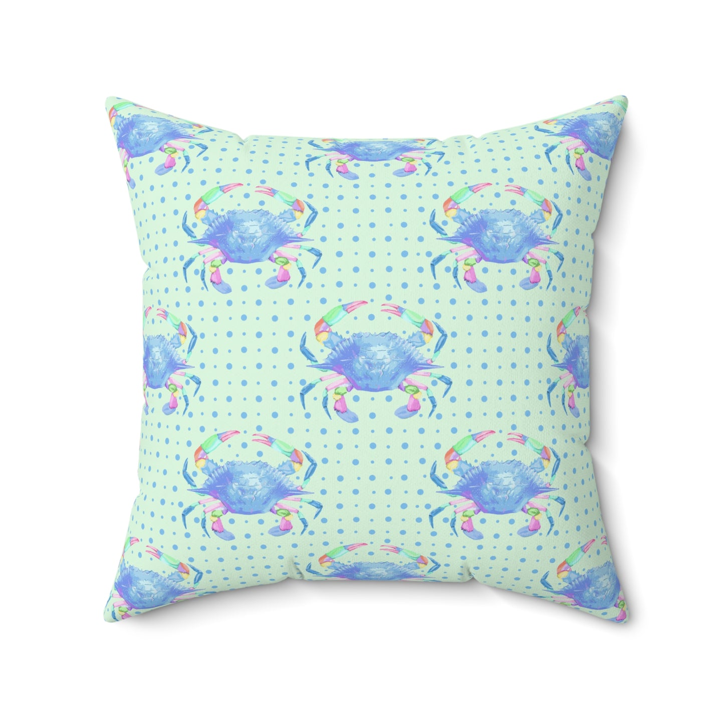 Blue Crab on Dotted Shore Pillow - Green