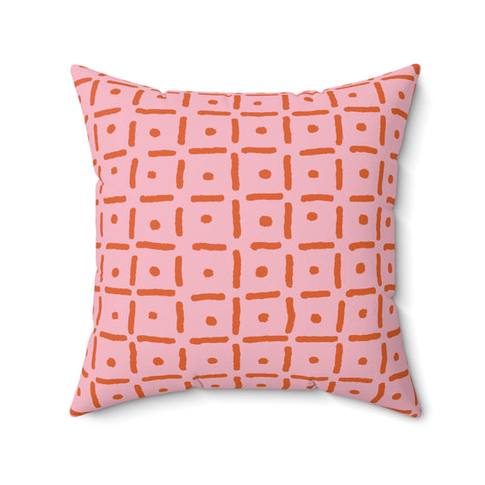 Playful Dotted Squares Throw Pillow - Orange on Pink