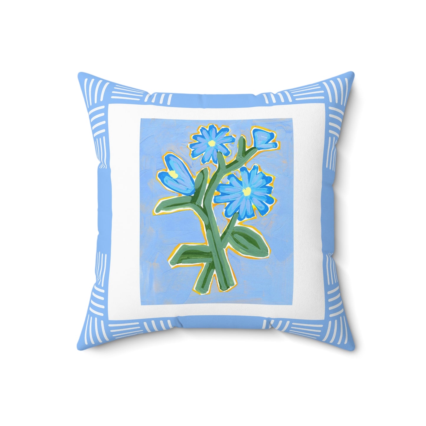 Floral Pillow, Bright Blue Flowers on a Sky Blue Background, Accent Pillow