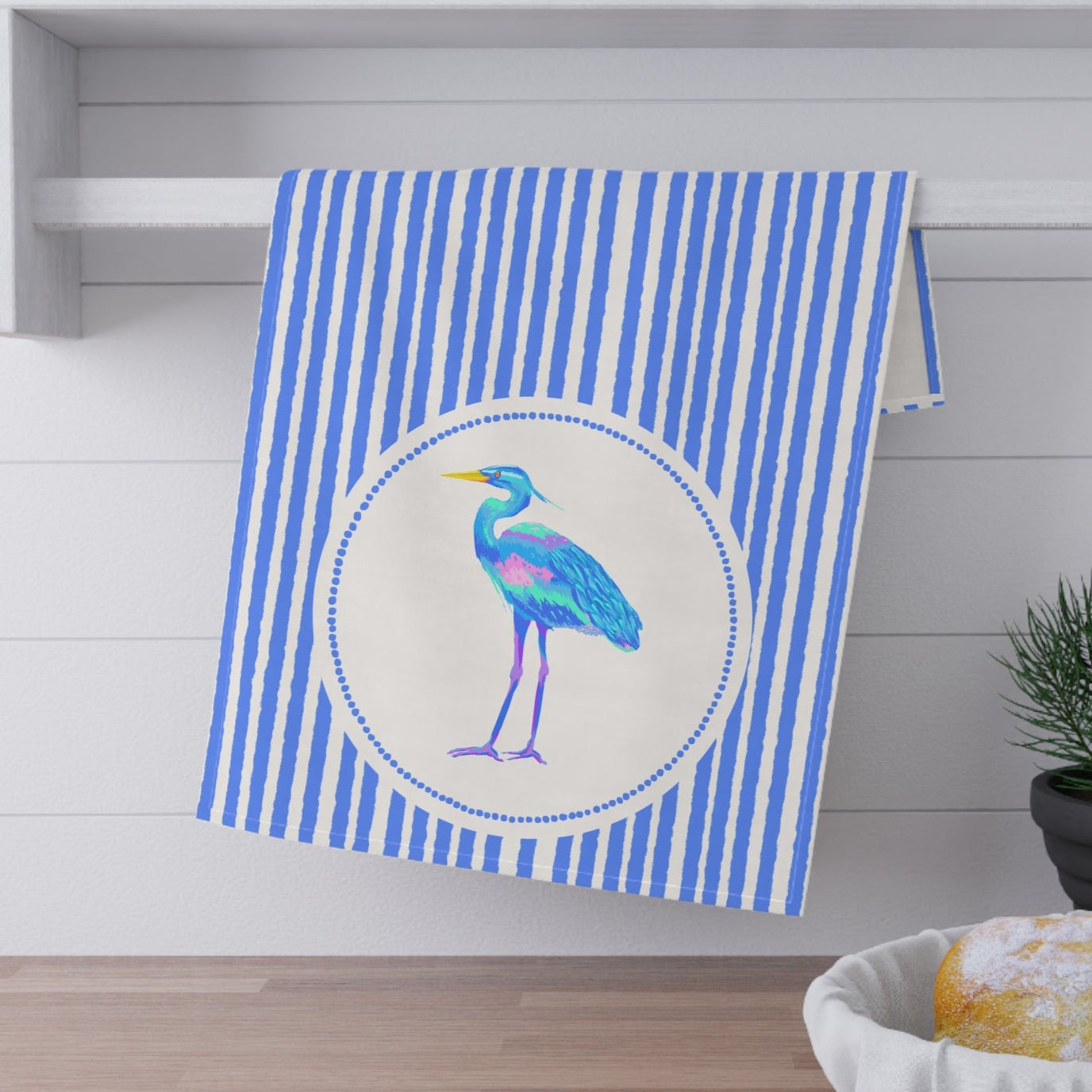 Blue Heron Kitchen Towel - Southern Shores Collection, Coastal Tea Towel