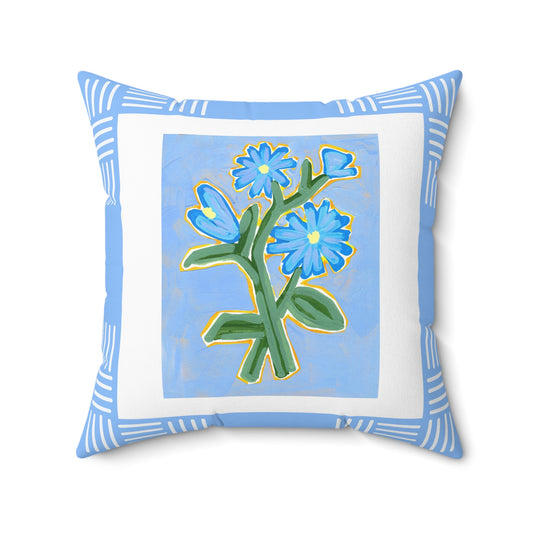 Floral Pillow, Bright Blue Flowers on a Sky Blue Background, Accent Pillow