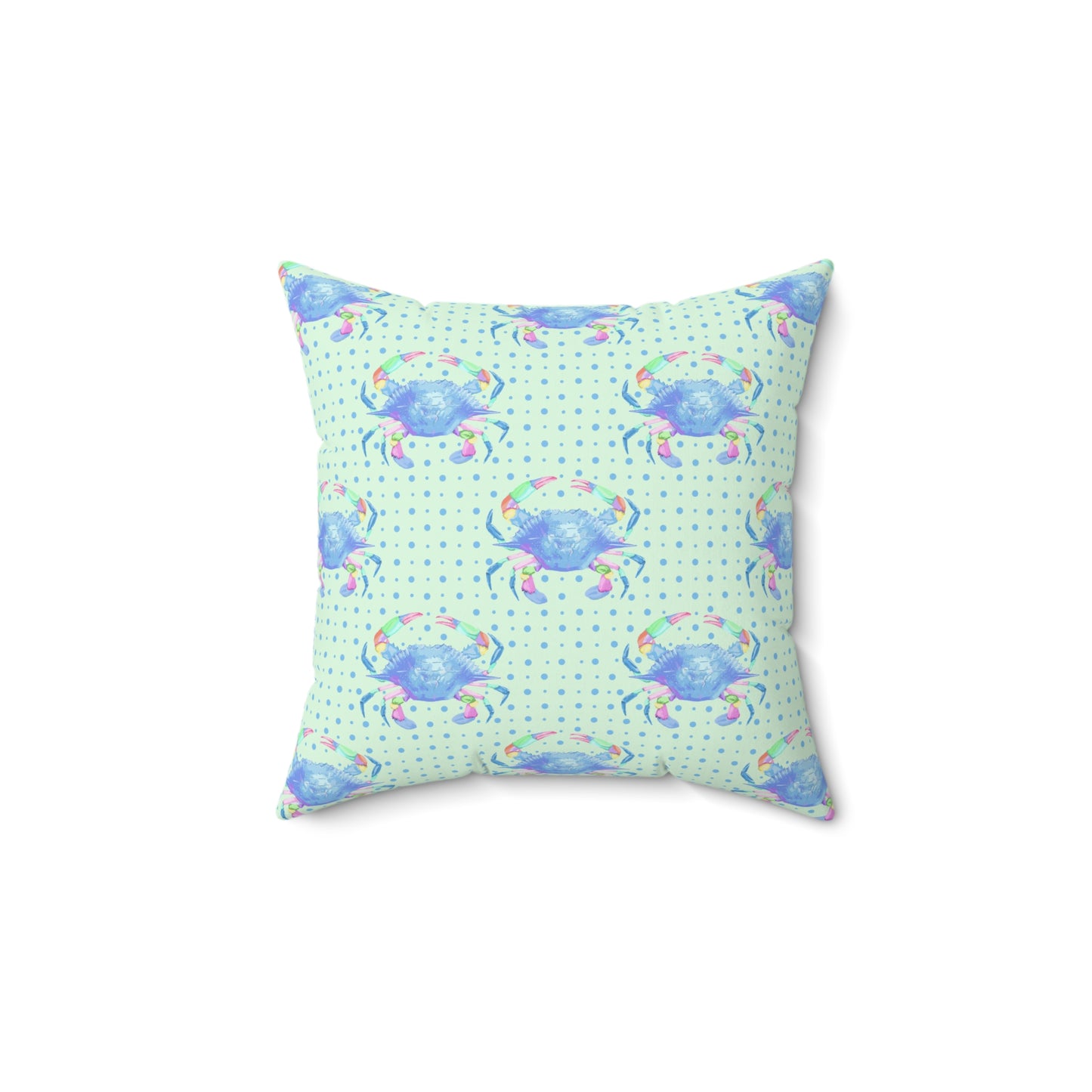 Blue Crab on Dotted Shore Pillow - Green