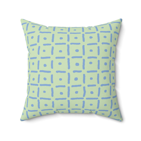 Playful Dotted Squares Throw Pillow - Blue on Green