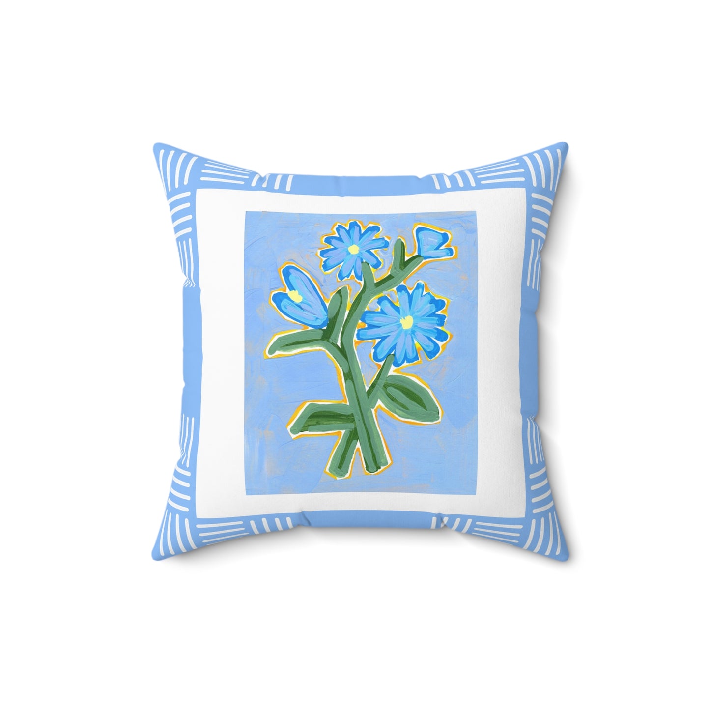 Floral Pillow, Bright Blue Flowers on a Sky Blue Background, Accent Pillow