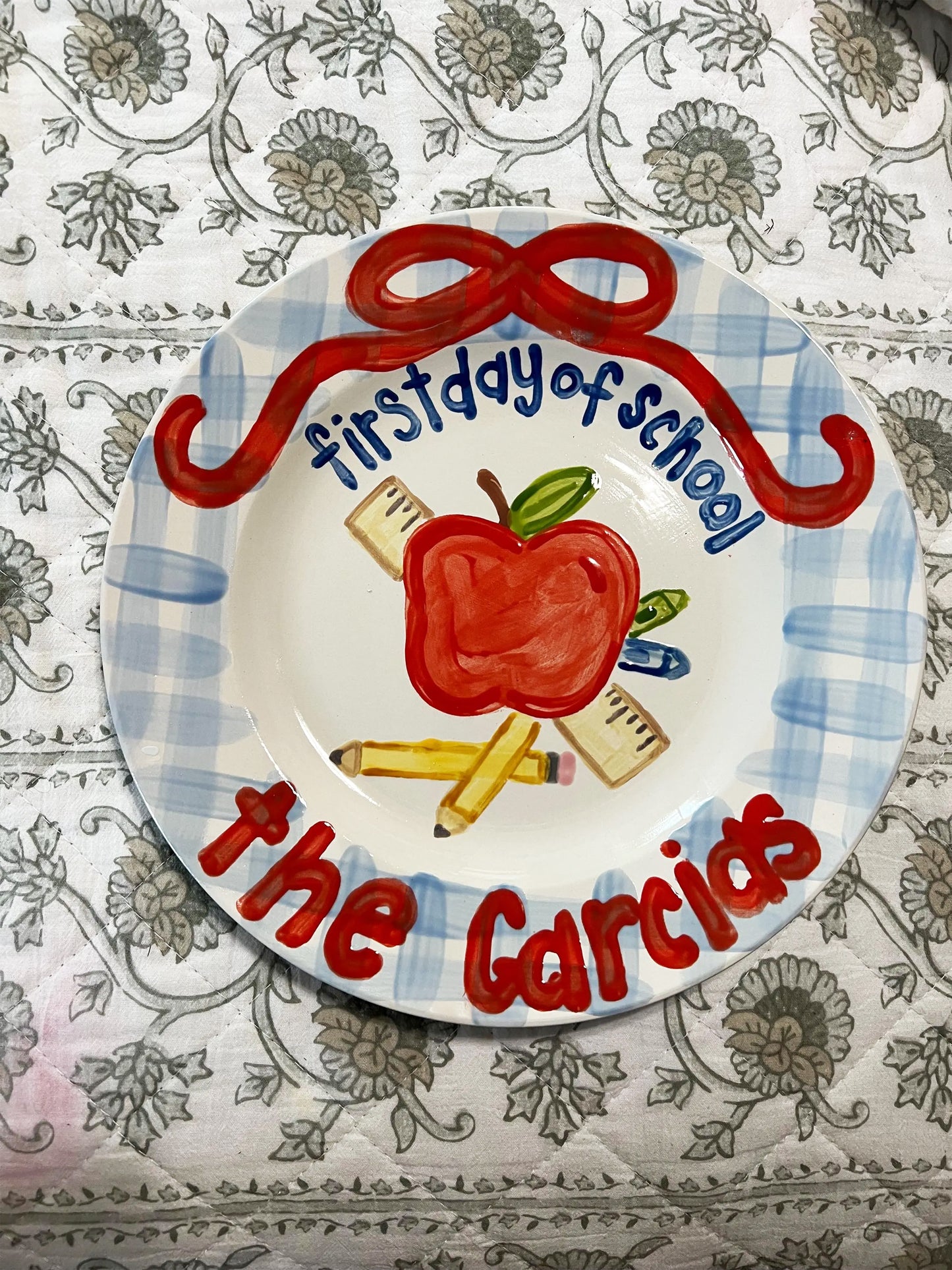 First Day of School Plate - Apple and Pencils Design