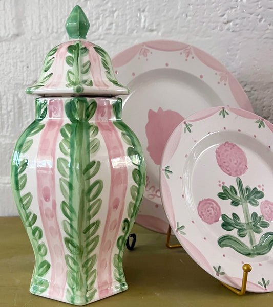 Hand Painted Ginger Jar 12" - Lines and  Vines Pattern