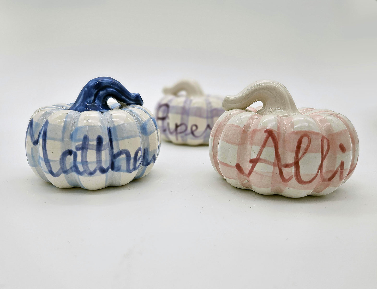 Ceramic Heirloom Pumpkin With Silhouette - Plaid Style