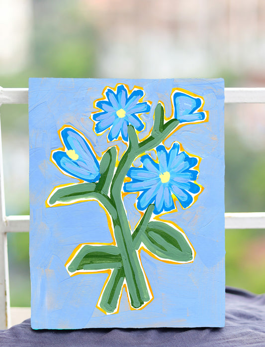 Canvas Print - Abstract Blue Flowers on Pale Blue Background