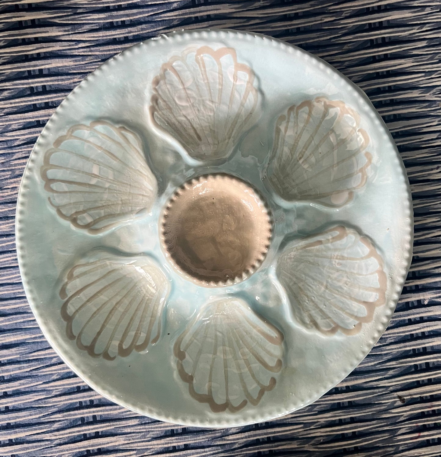Hand Painted Cast Oyster Plate - Blue and Gray
