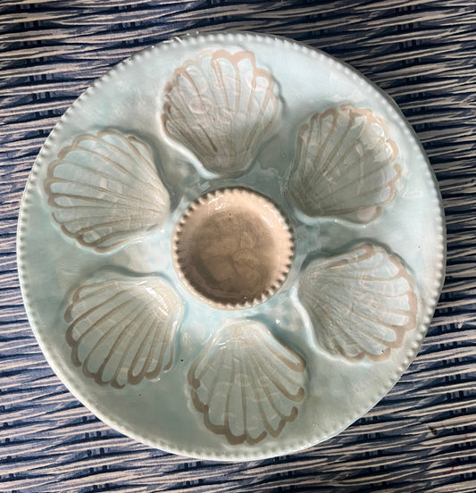 Hand Painted Cast Oyster Plate - Blue and Gray
