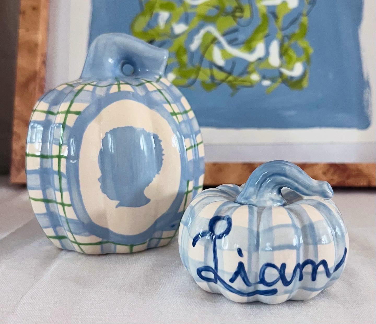 Ceramic Heirloom Pumpkin With Silhouette - Plaid Style
