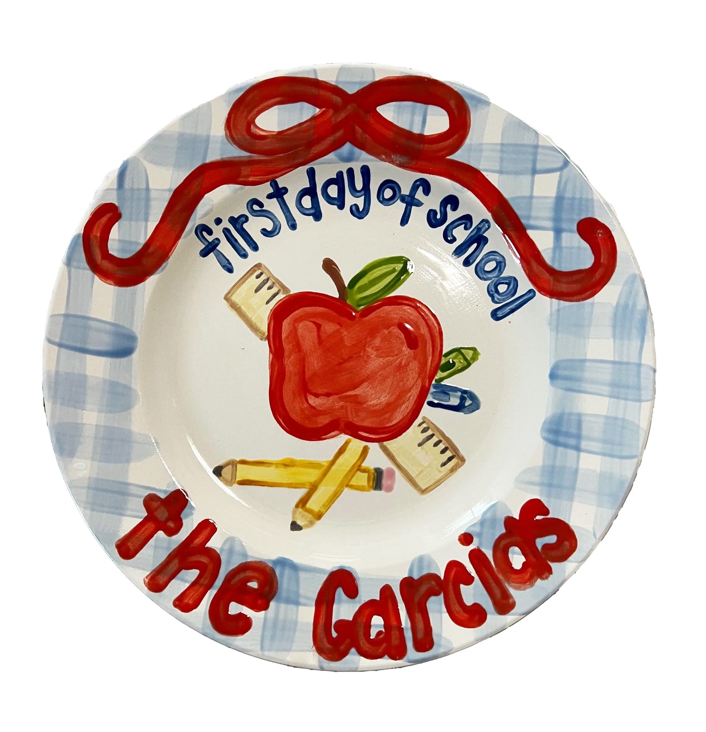 First Day of School Plate - Apple and Pencils Design