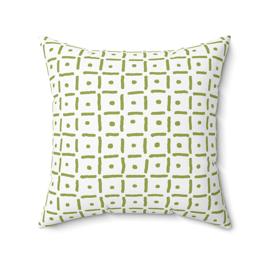 Playful Dotted Squares Throw Pillow - Green on White