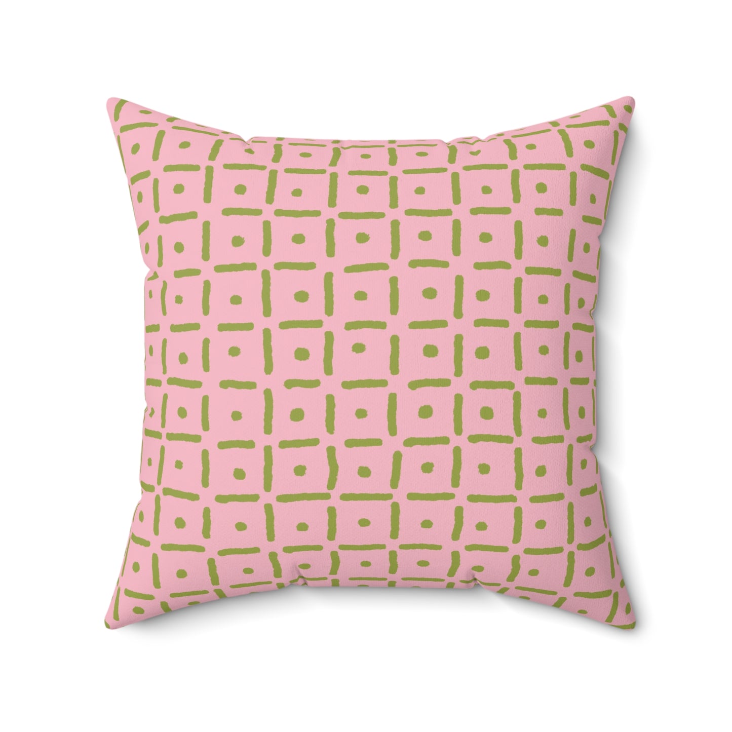 Playful Dotted Squares Throw Pillow - Green on Pink