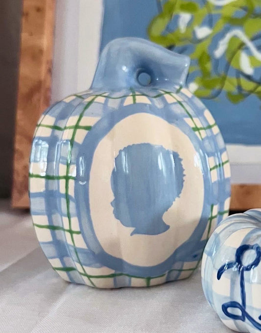 Ceramic Heirloom Pumpkin With Silhouette - Plaid Style