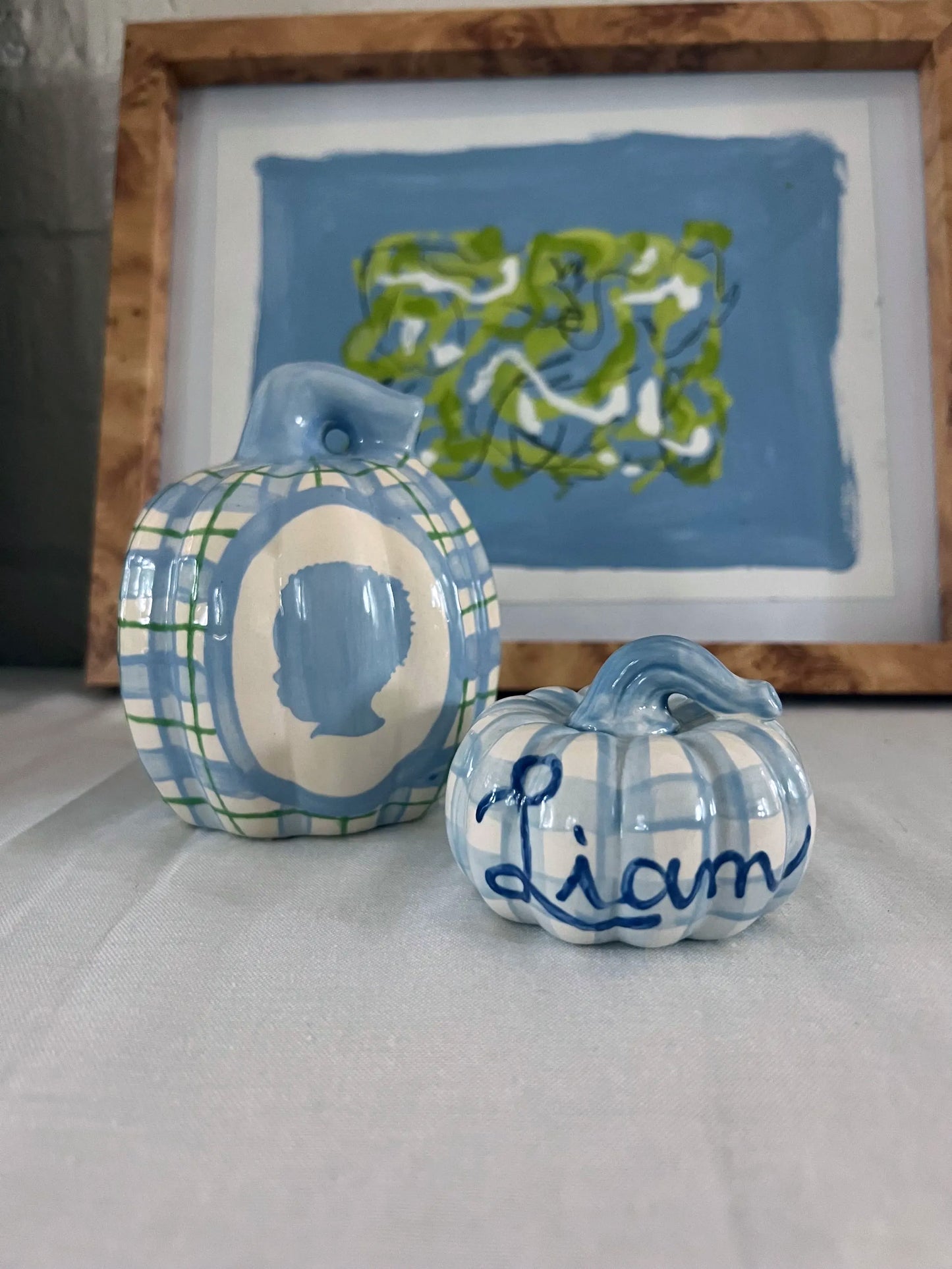 Ceramic Heirloom Pumpkin With Silhouette - Plaid Style