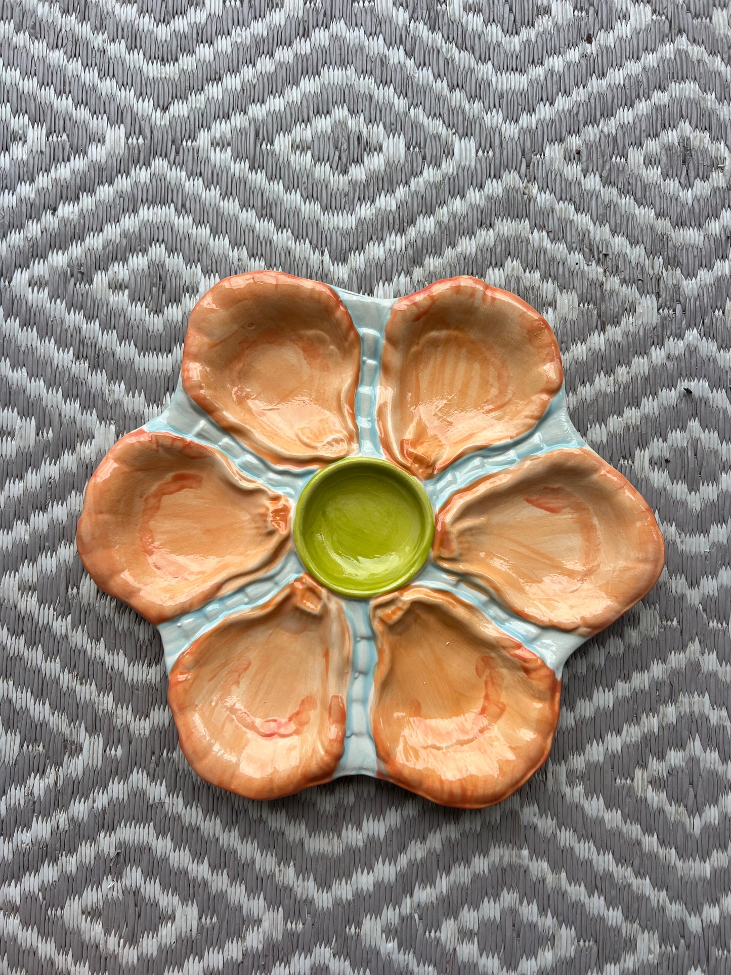 Hand Painted Cast Oyster Plate -  Orange Cream