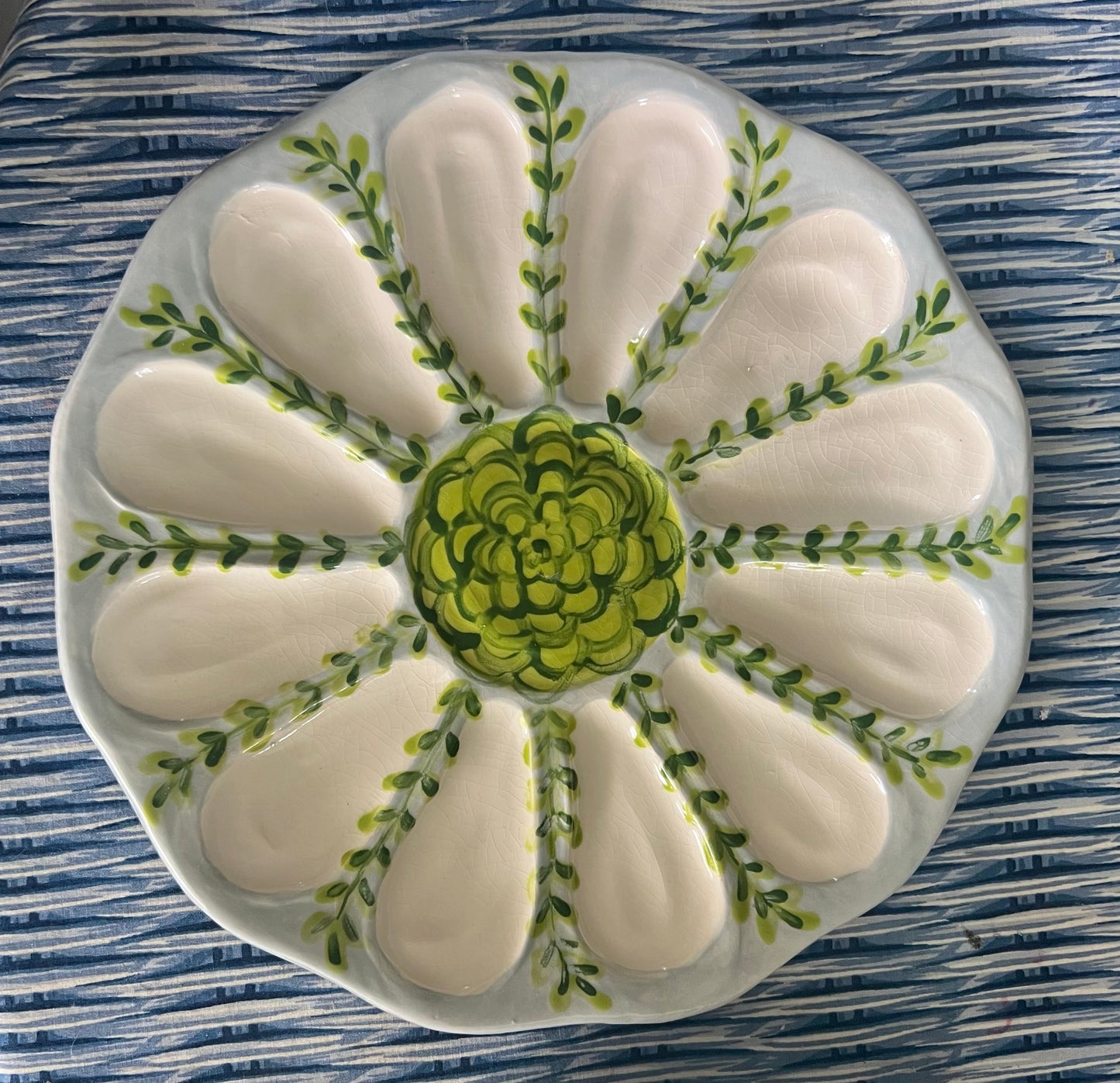 Hand Painted Cast Oyster Plate - 12 Well Gray