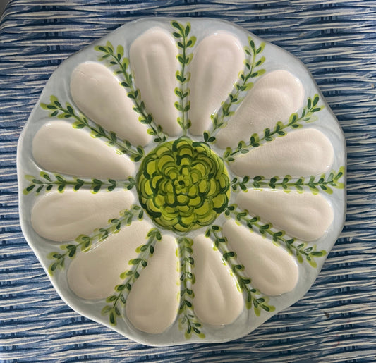 Hand Painted Cast Oyster Plate - 12 Well Gray