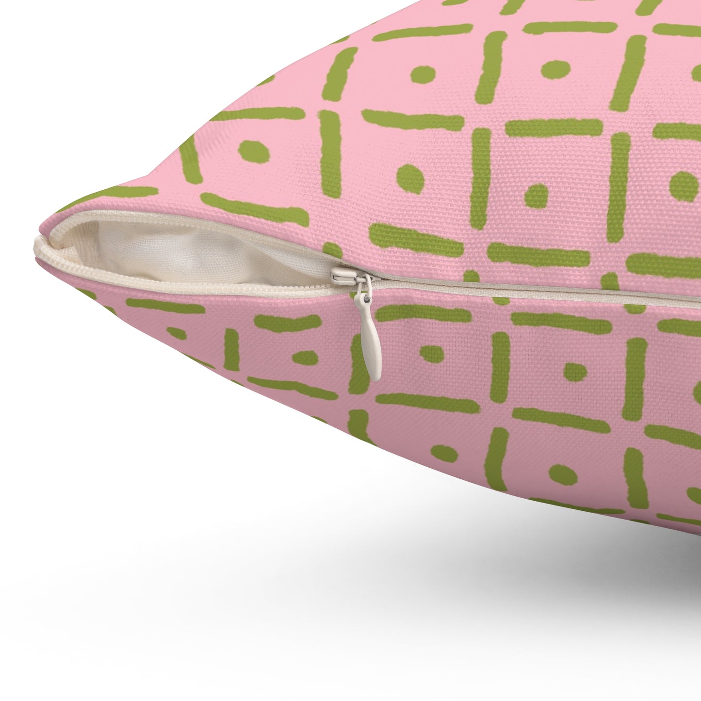 Playful Dotted Squares Throw Pillow - Green on Pink