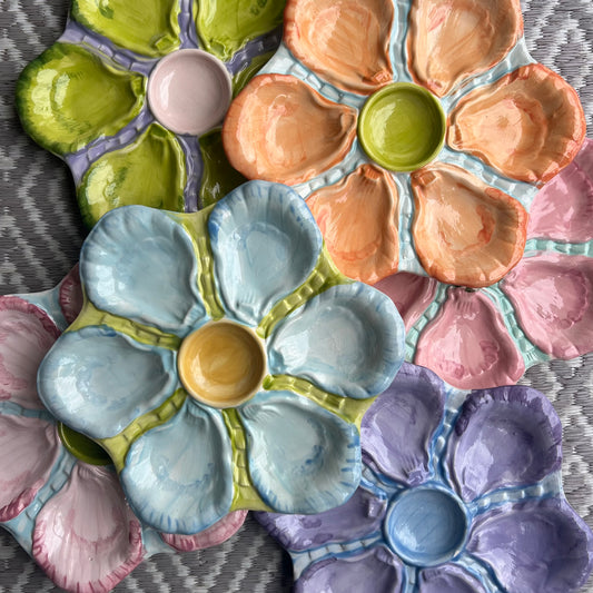 Hand Painted Cast Oyster Plate -  Orange Cream