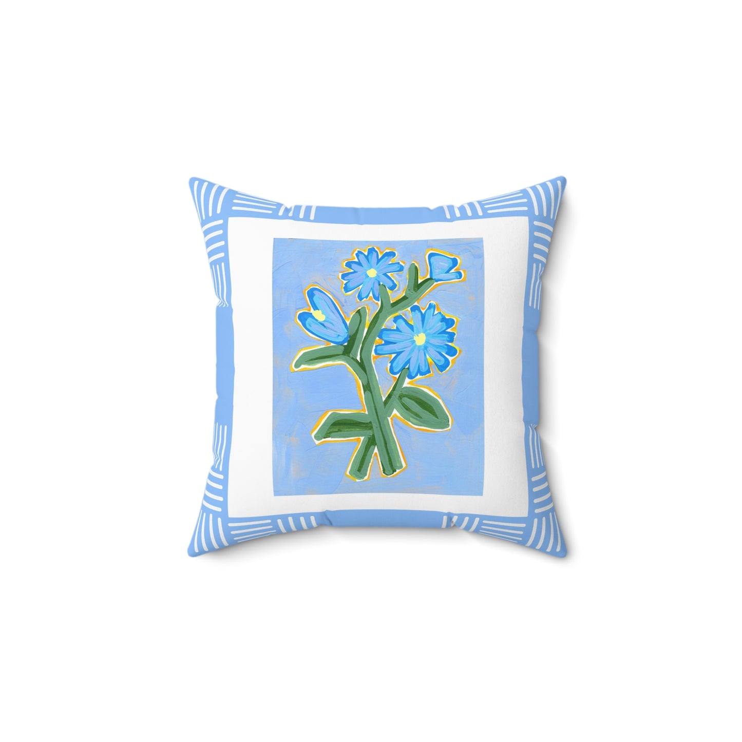 Floral Pillow, Bright Blue Flowers on a Sky Blue Background, Accent Pillow