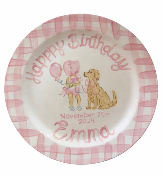 Birthday Plate - Bonnets and Bows Puppy Party Design