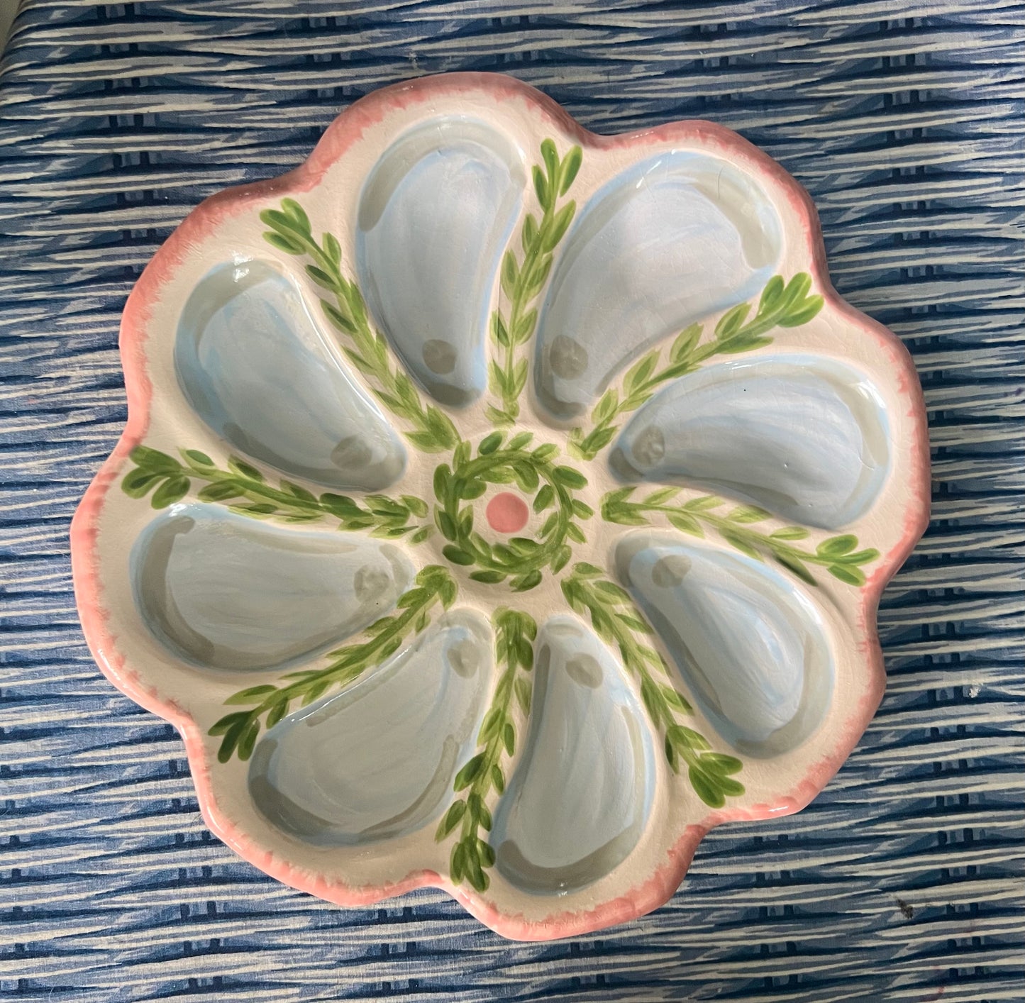 Hand Painted Cast Oyster Plate - Salmon and Gray