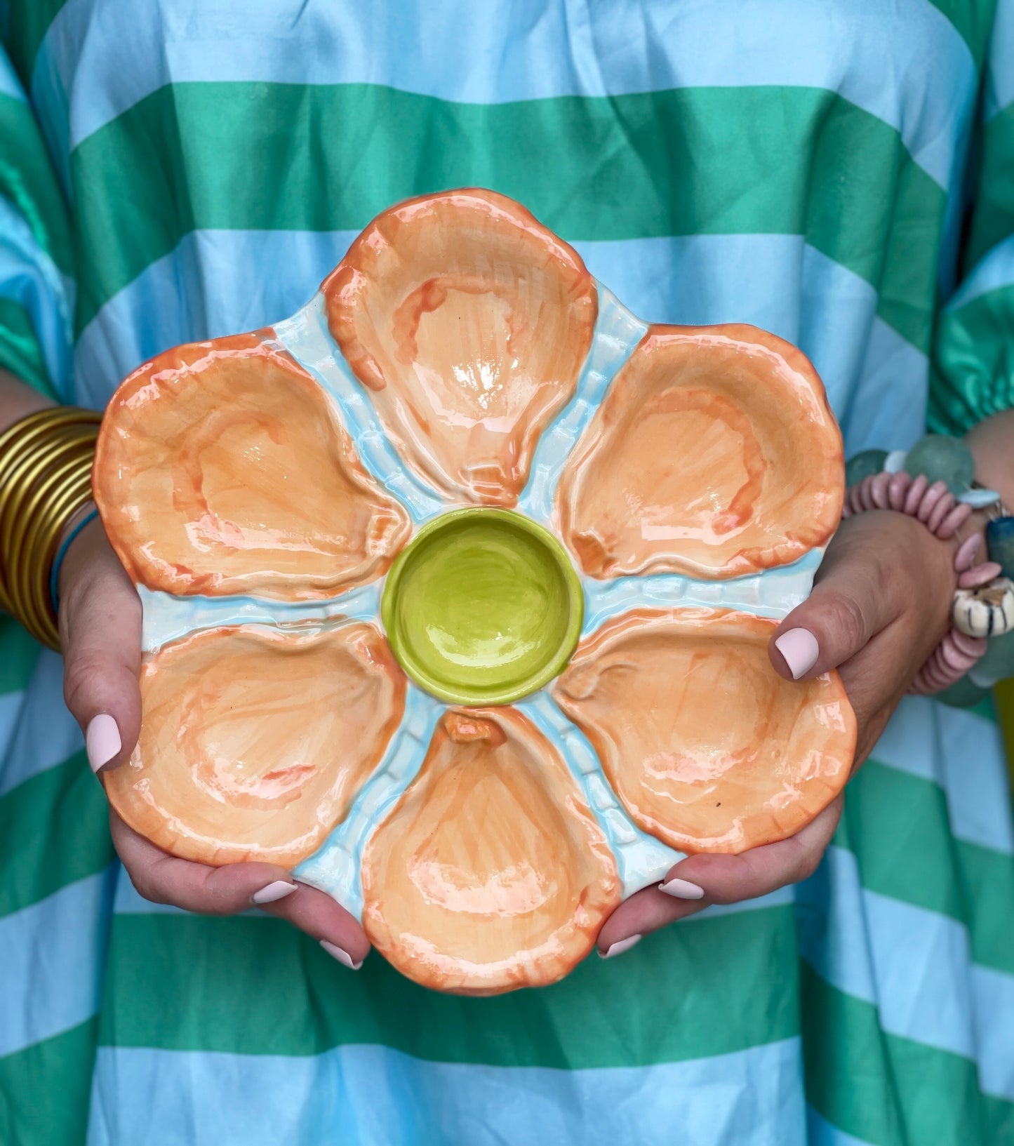Hand Painted Cast Oyster Plate -  Orange Cream