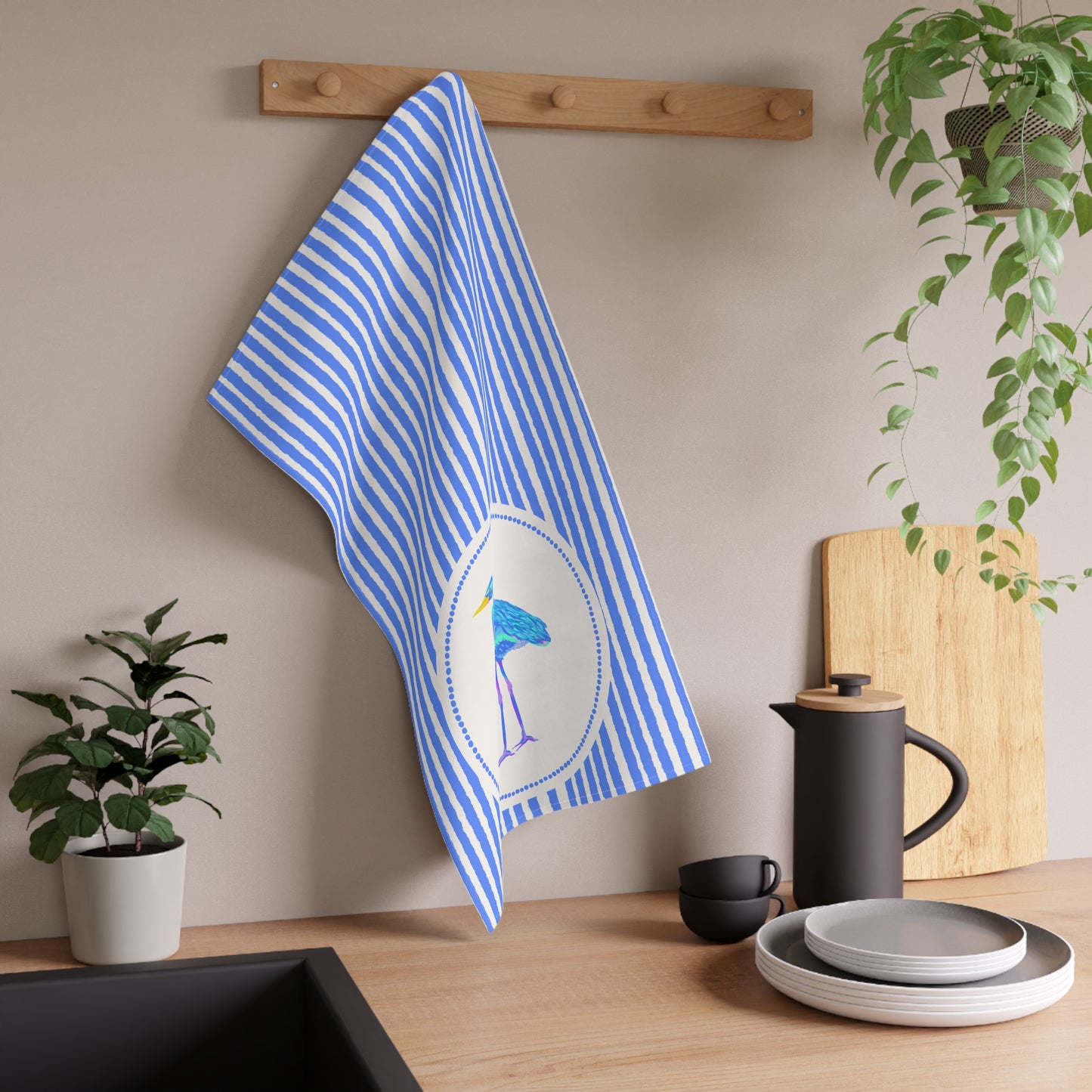 Blue Heron Kitchen Towel - Southern Shores Collection, Coastal Tea Towel