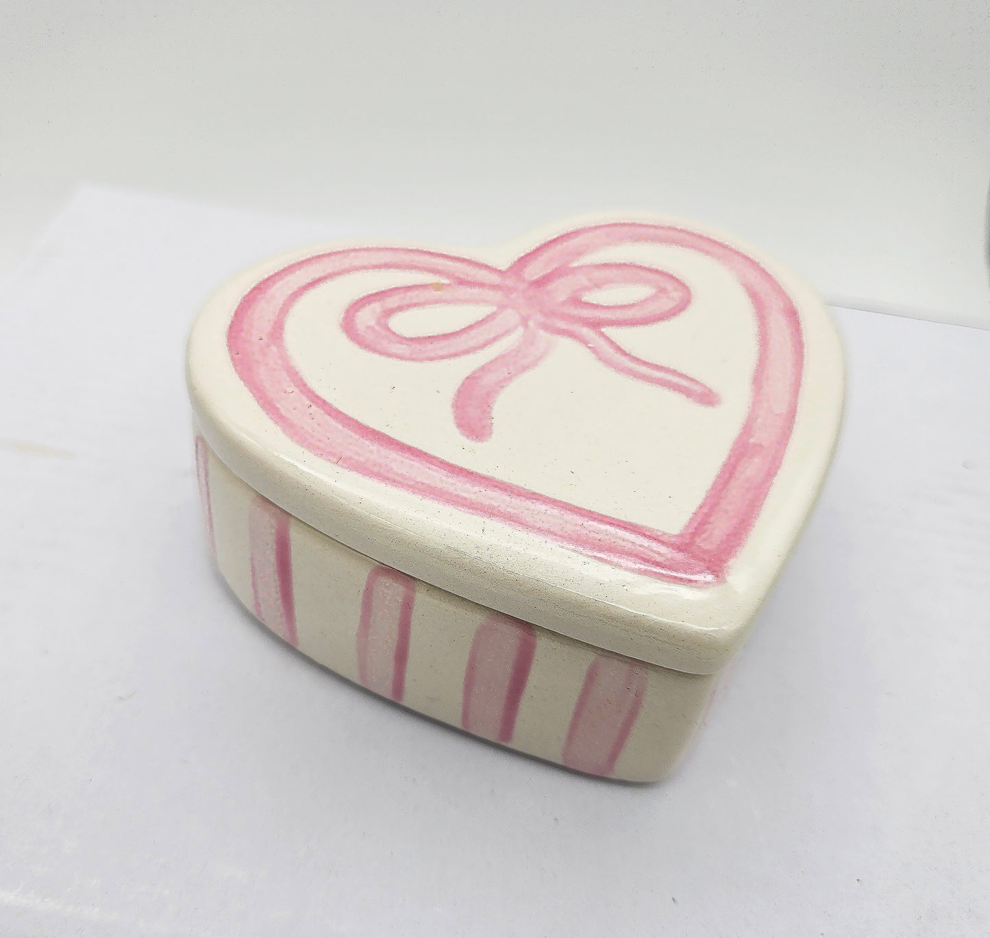 Ceramic Heart Box Pink Box - Hand Painted, Personalized Keepsake Jewelry Trinket Box