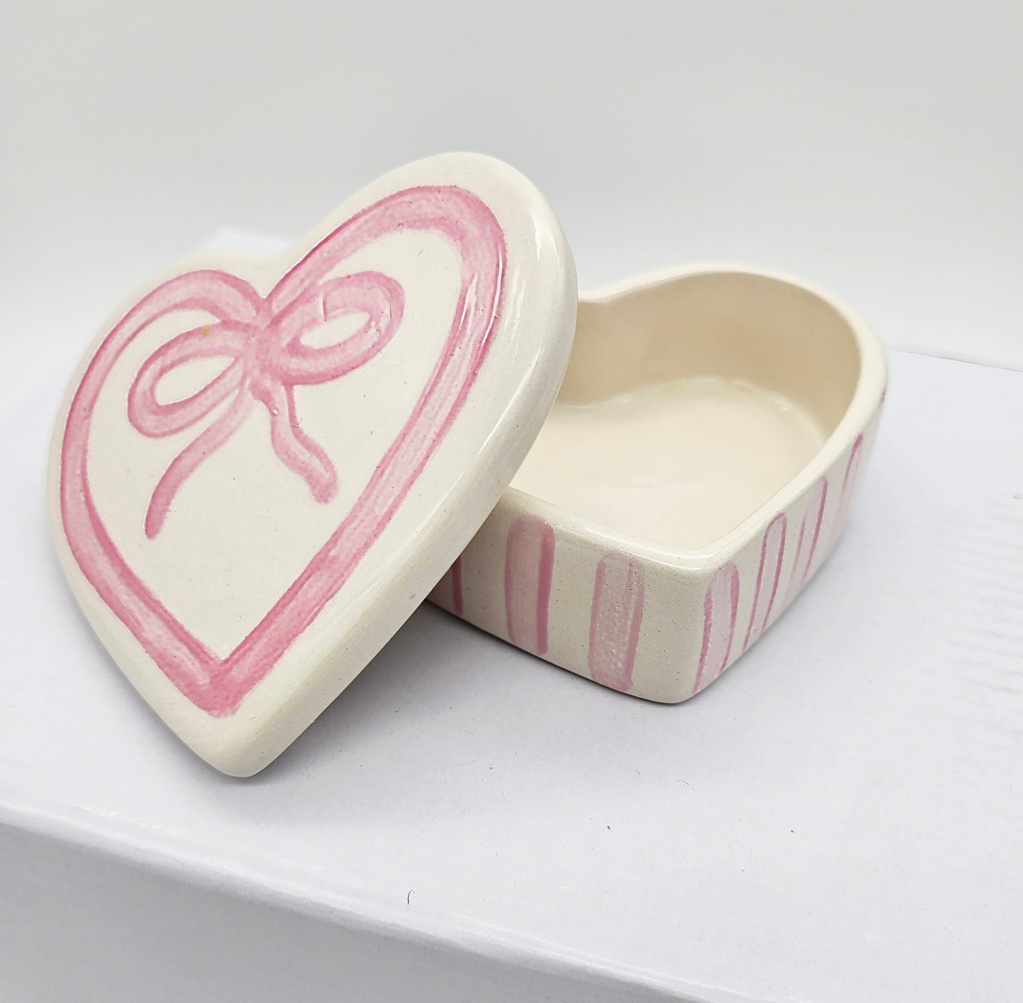 Ceramic Heart Box Pink Box - Hand Painted, Personalized Keepsake Jewelry Trinket Box