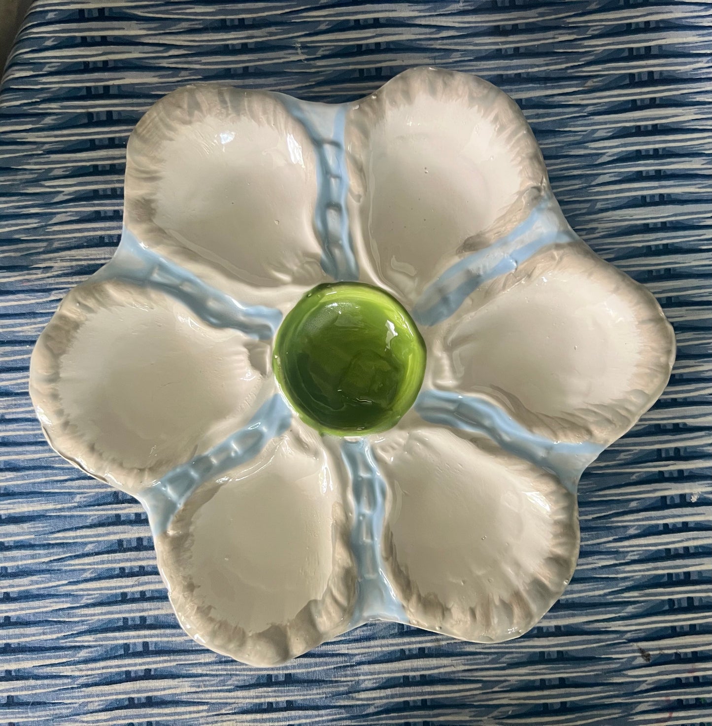 Hand Painted Cast Oyster Plate - Green and Blue
