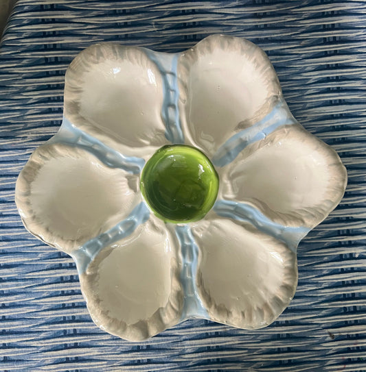 Hand Painted Cast Oyster Plate - Green and Blue