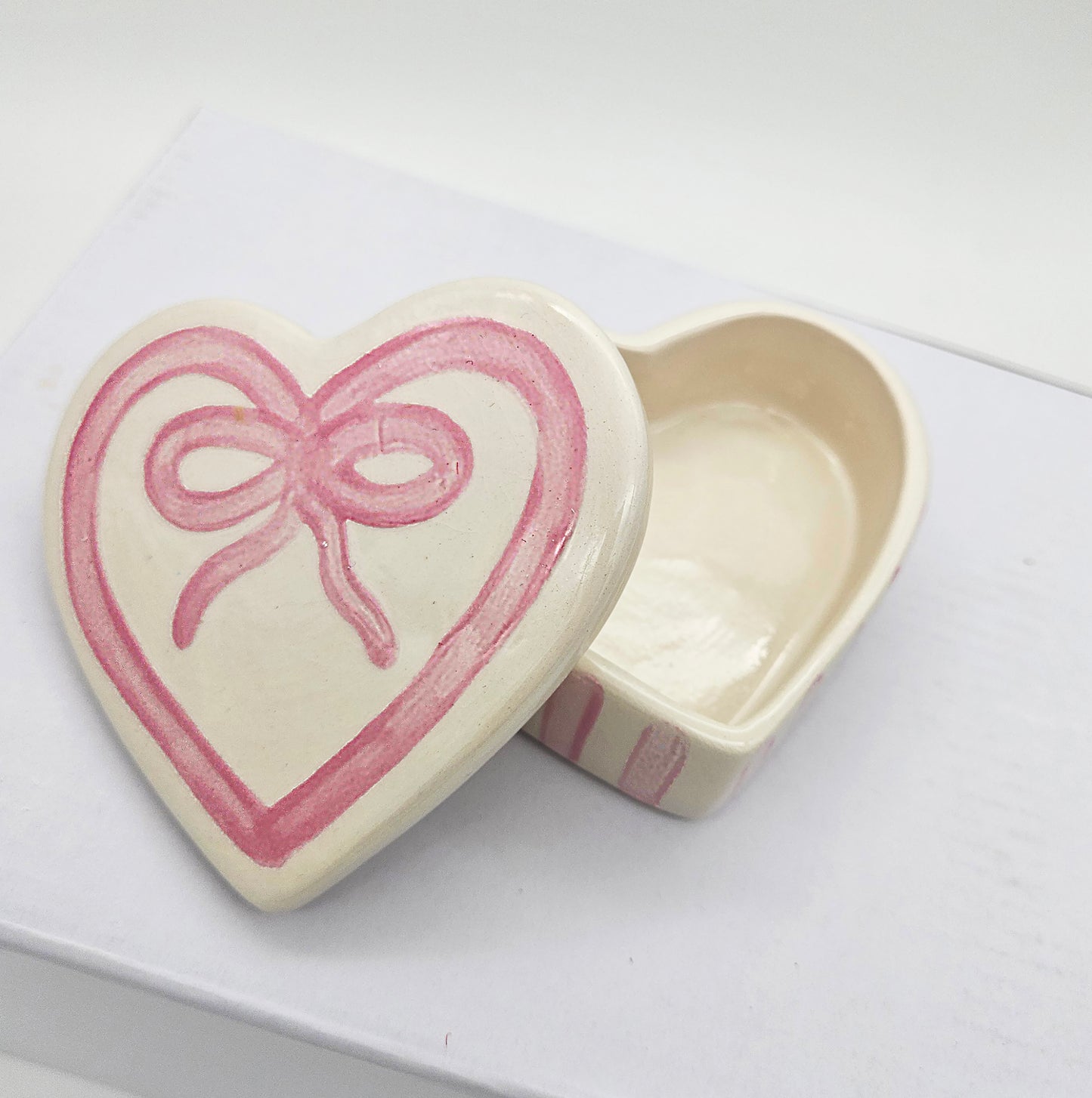 Ceramic Heart Box Pink Box - Hand Painted, Personalized Keepsake Jewelry Trinket Box