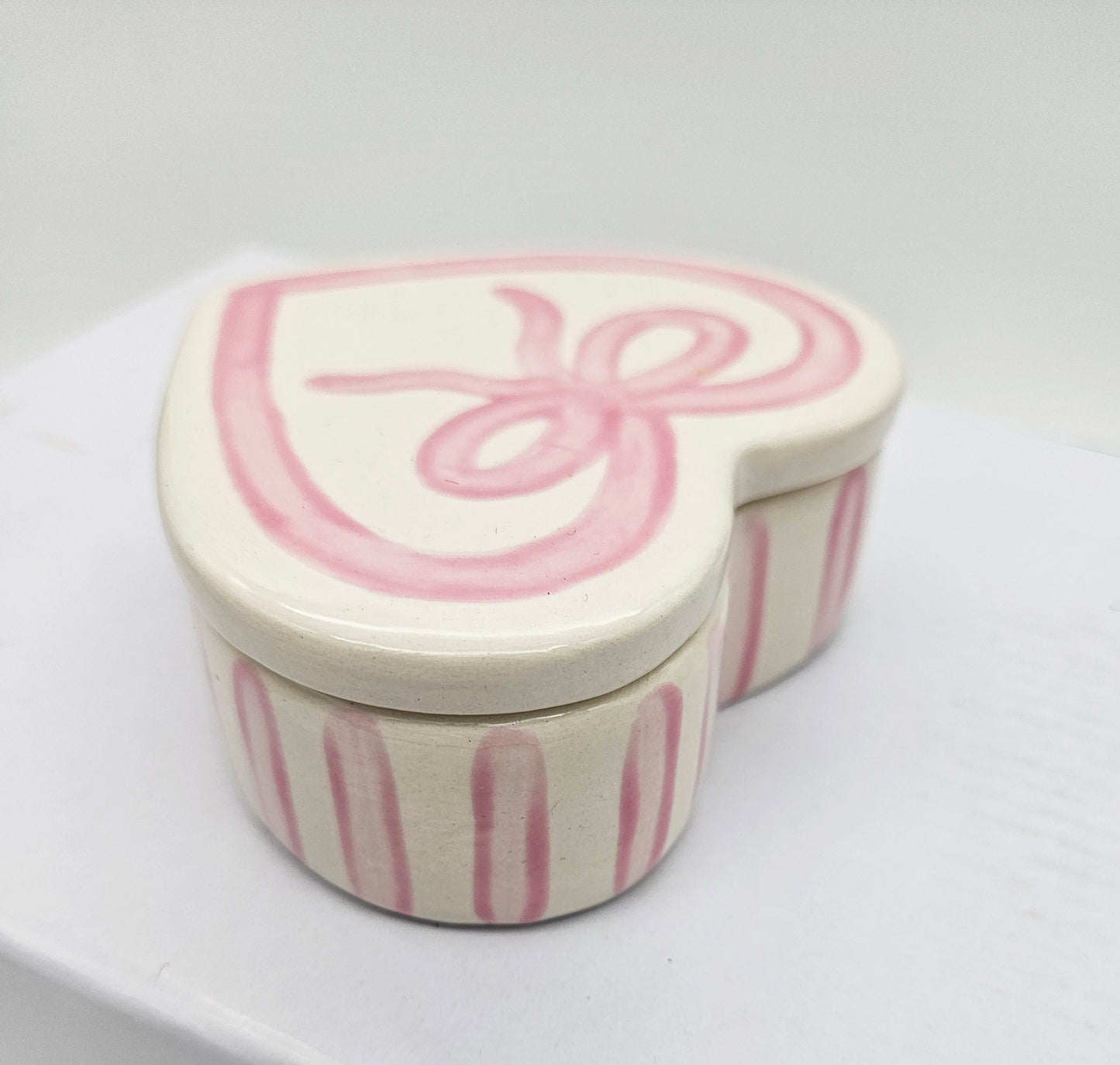 Ceramic Heart Box Pink Box - Hand Painted, Personalized Keepsake Jewelry Trinket Box