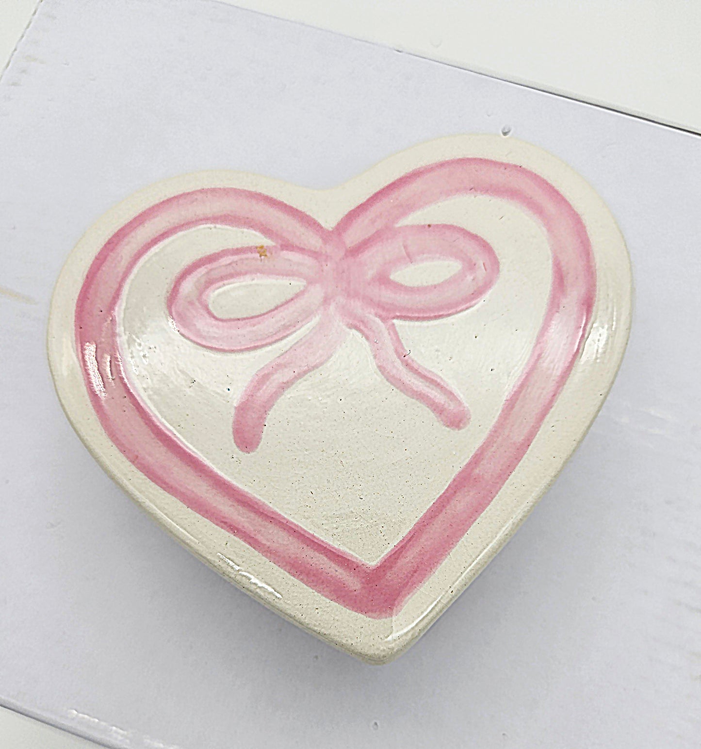 Ceramic Heart Box Pink Box - Hand Painted, Personalized Keepsake Jewelry Trinket Box