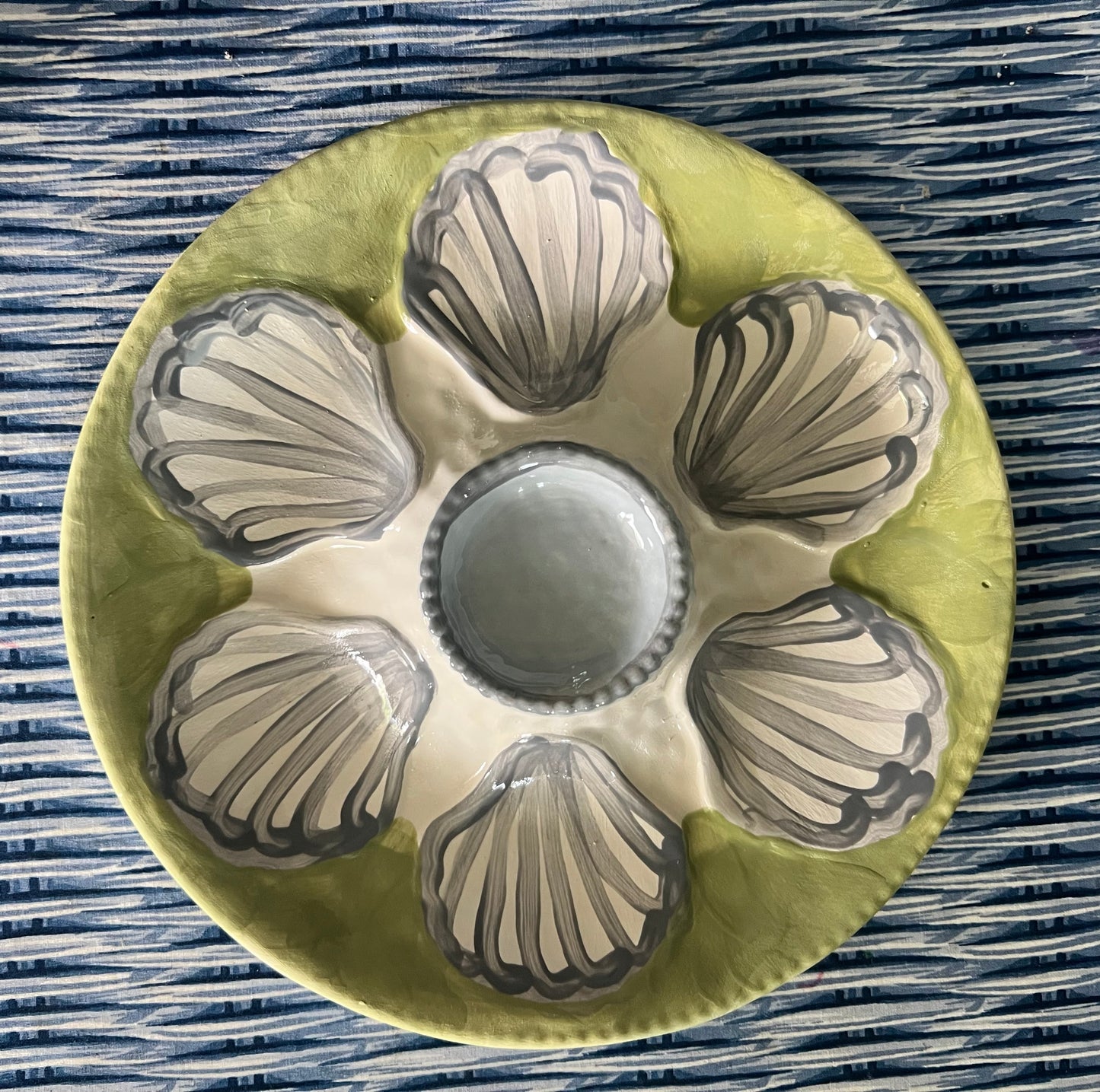 Hand Painted Cast Oyster Plate - Green and Gray
