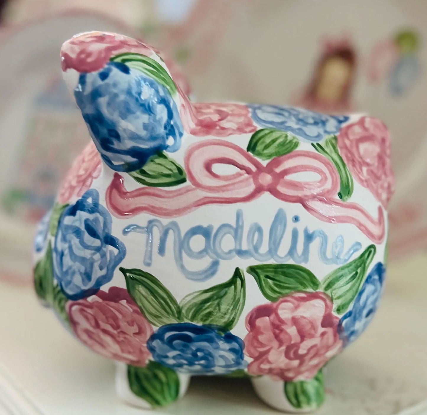 Classic Ceramic Piggy Bank - Peony Floral