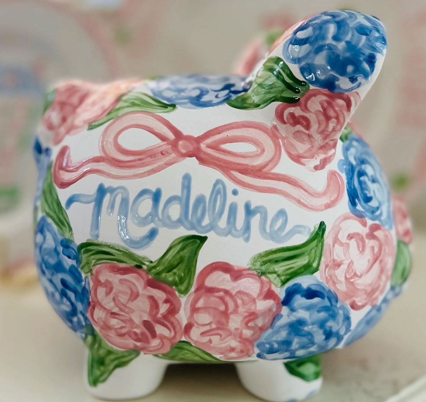 Classic Ceramic Piggy Bank - Peony Floral