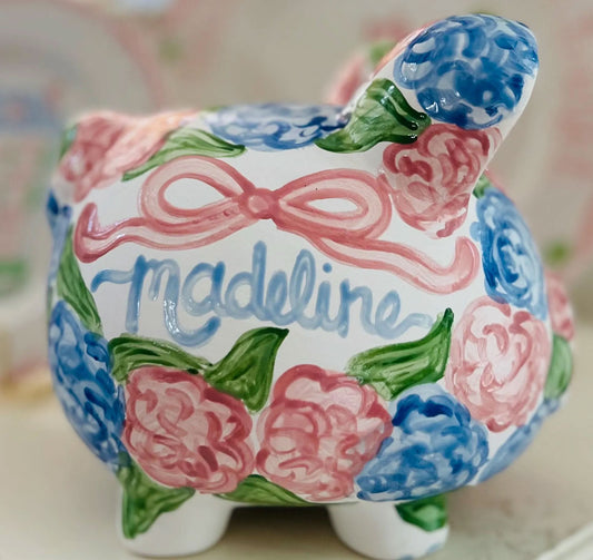 Classic Ceramic Piggy Bank - Peony Floral