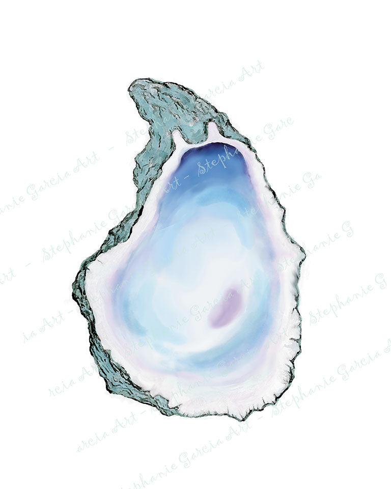 Blue One - Oyster Shell Watercolor - Print by L. Leonard