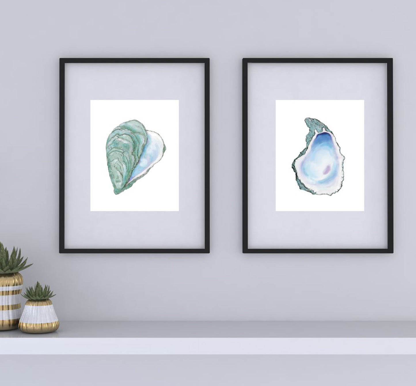 Blue Six - Oyster Shell Watercolor -Print by L. Leonard