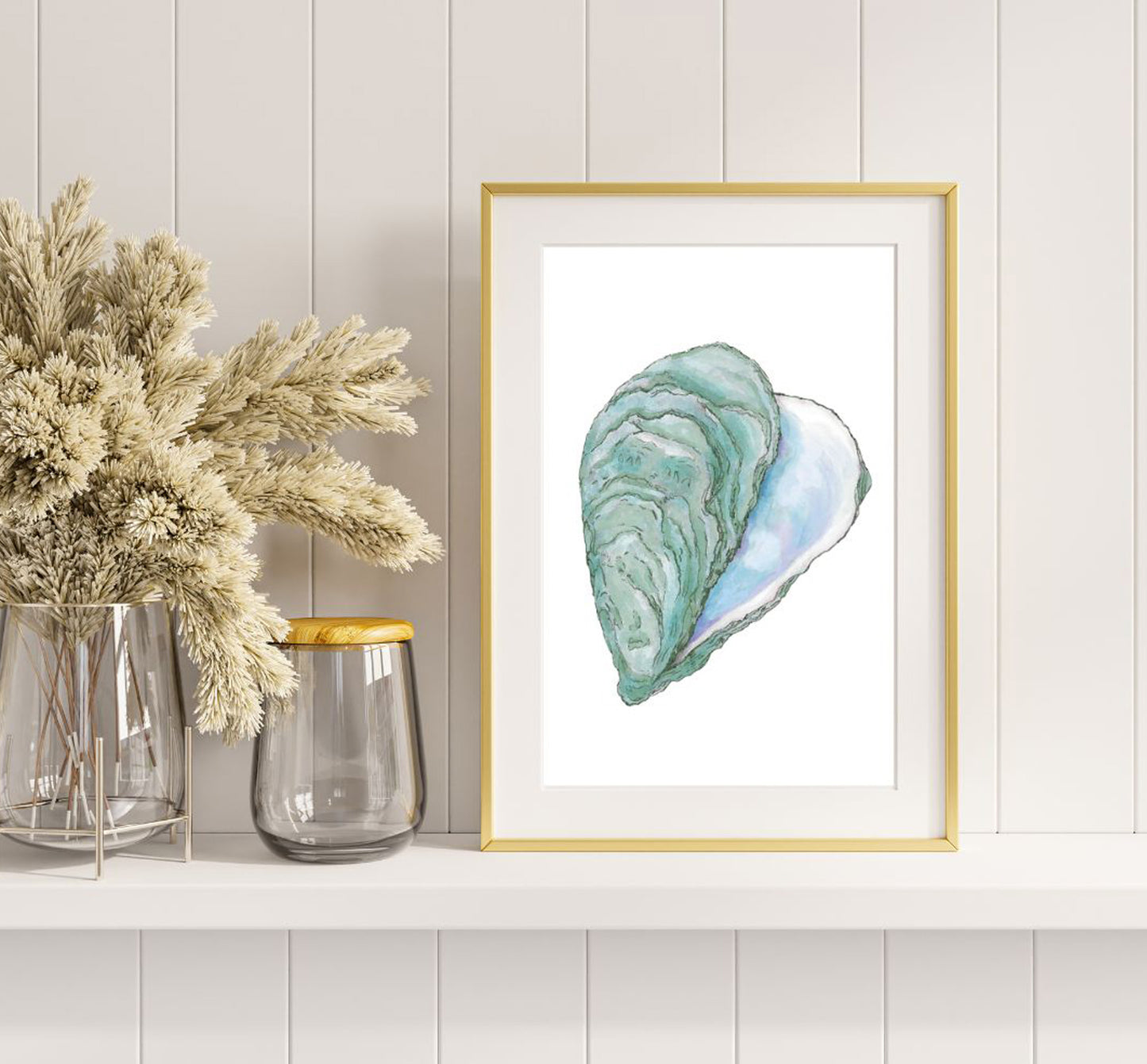 Blue Six - Oyster Shell Watercolor -Print by L. Leonard