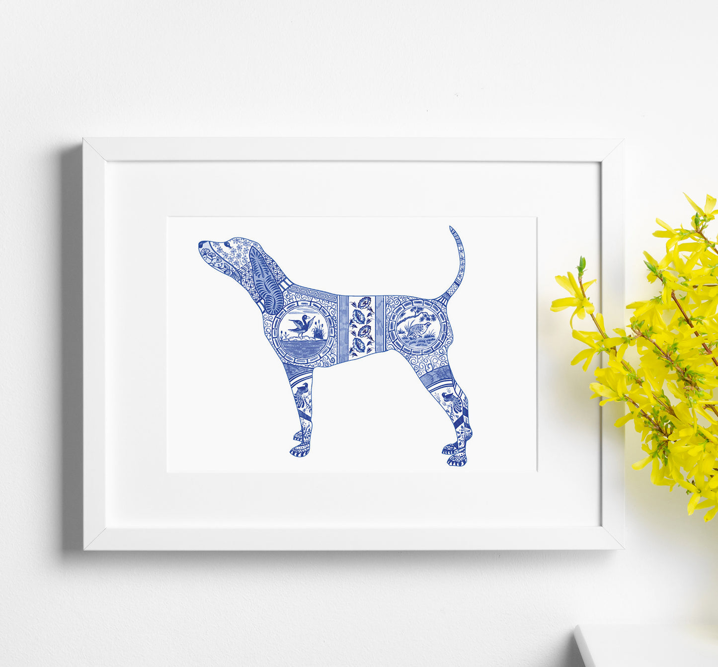 Blue Coonhound - Chinoiserie Style Watercolor - Print by L. Leonard