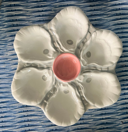 Hand Painted Cast Oyster Plate - Pink and Gray